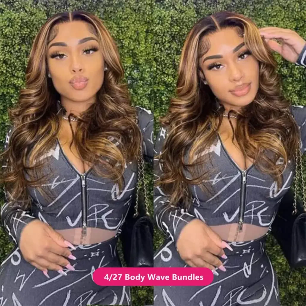 P4/27 Evidenziare Body Wave Bundles Ombre Blonde Human Hair Extensions Brasiliano Remy Tessitura_voghion.com