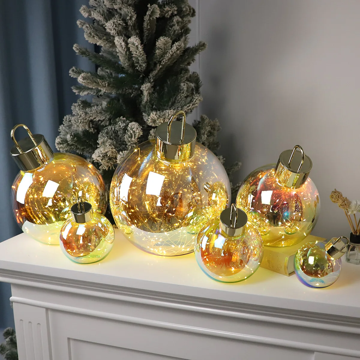 Glass Ball LED Light Christmas Wireless Gold Glass Light Warm White Night Lamp for Bedroom Living-Room 150 200 250 300mm