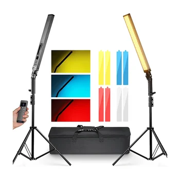 NEEWER 2 Pack Handheld Upgraded LED Video Light Stick & 2.4G Remote Kit With Stands/Filters/Carry Bag