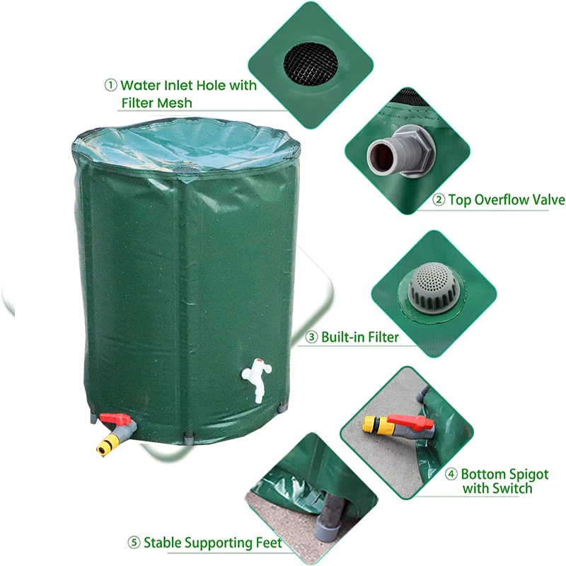 Factory Custom Rain Bucket Rain Water Collection Tank Outdoor Tarpaulin Plastic Water Storage Collapsible Rain Barrel for Sale