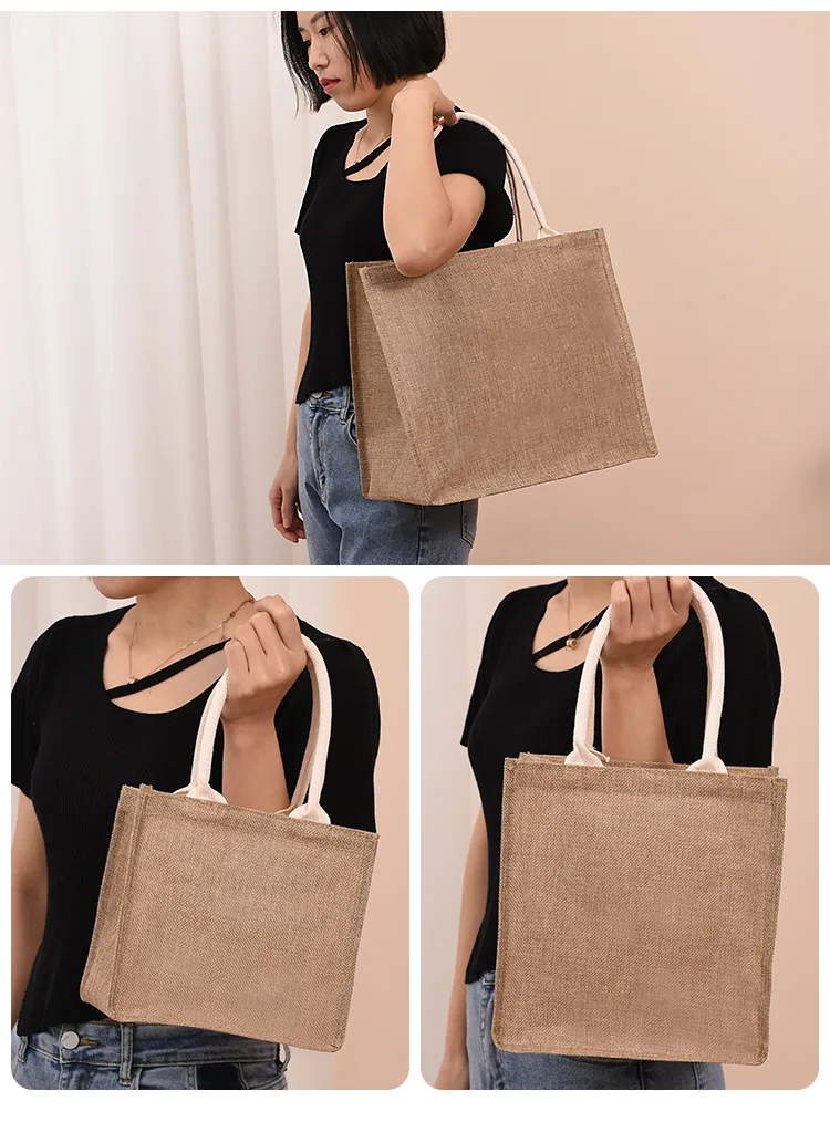 Shopping Bags Linen Bag Hand-painted Cotton Sacks Jute Portable Sacks Foldable Shopping Bag supplier
