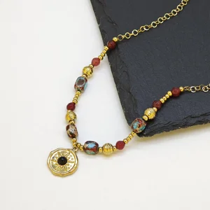 Ilona Bohemian 18k Gold Plated Stainless Steel Necklace Colorful Natural Stone Women's Pendant Necklace Jewelry Anti Tarnish