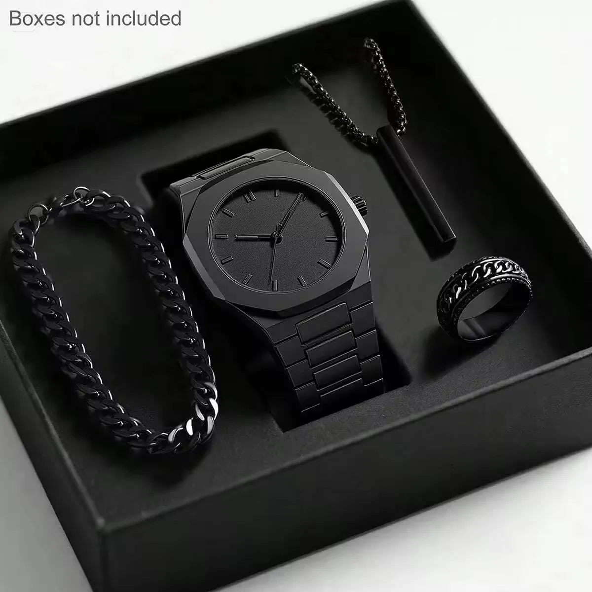 1158 Cs008 Gift Set Four Piece Black Rings Bracelets Necklaces Muslim Quartz Watch Witho aperçu 7
