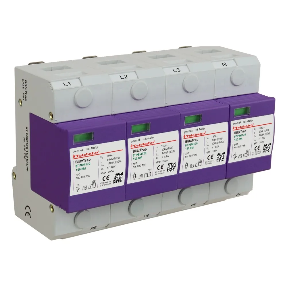 150V/275V/385V AC Type1 In60kA/Imax120kA for Three-phase TT/TN-S Power Supply System SPD Surge Arresters