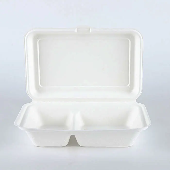 200 x 9" White Bagasse Sugarcane Burger Box Fully Biodegradable & Compostable 