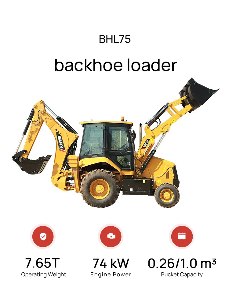 SANY BHL75 4360 mm Front and Back Hoe Loader Front Loader and Backhoe Tractor