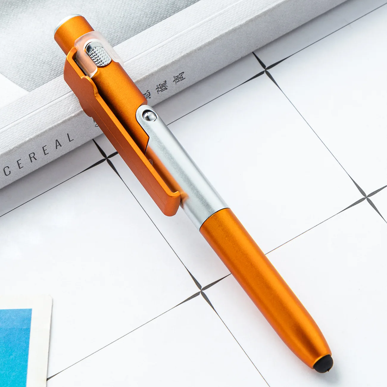 Multi Functional Phone Holder Plastic Pen LED Folding Lamp Pen Advertising Gift 4-in-1 Capacitive Touch Screen Ballpoint Pen