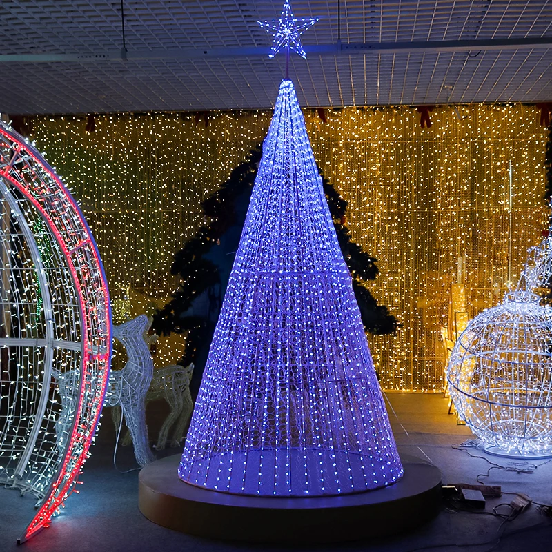 Large LED Outdoor Christmas Cone Tree Motif Decoration Light Pre Lit Tree Sculpture Motif  Light for Christmas
