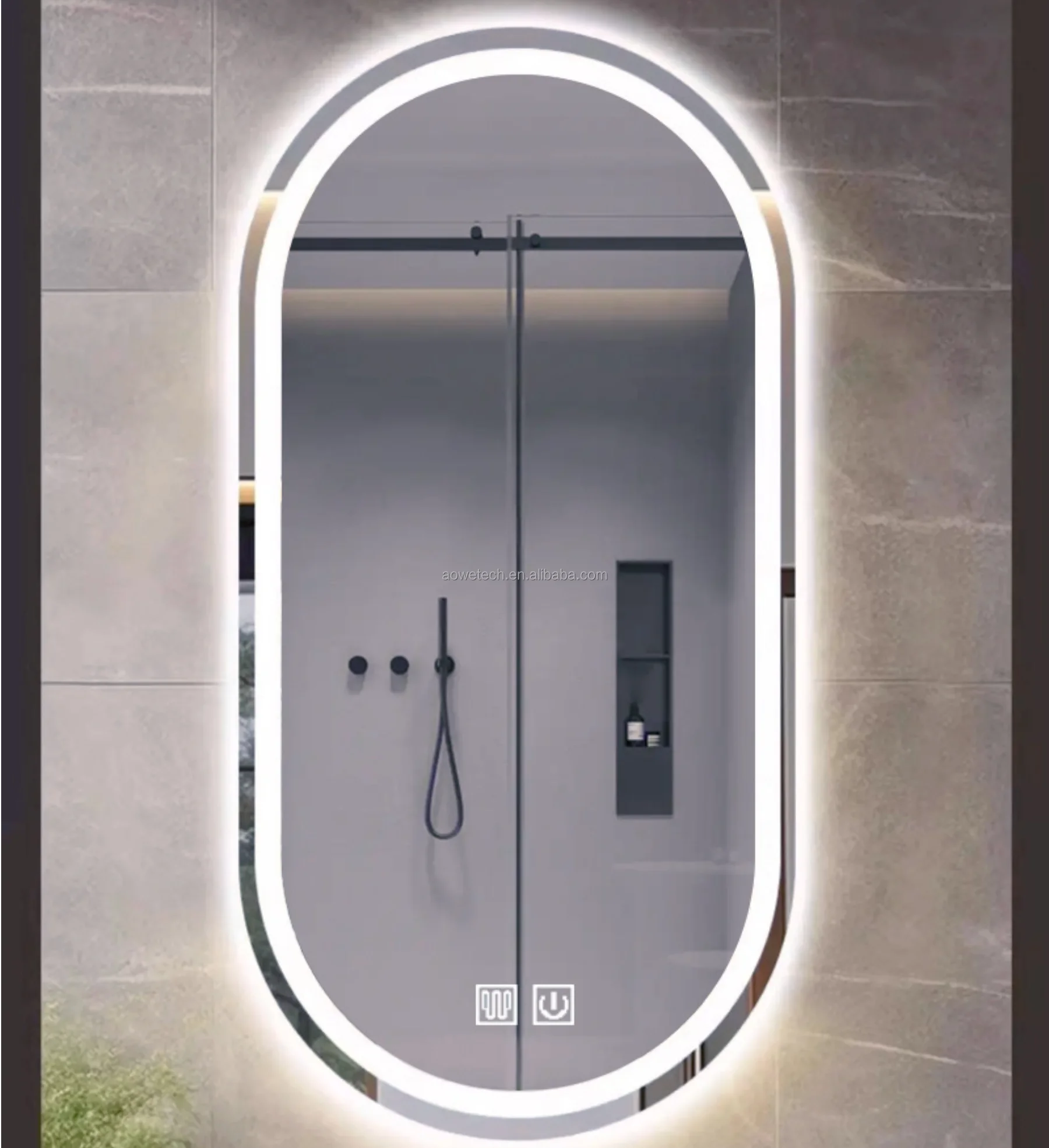 Modern Oval Smart Bathroom Mirror with LED Light Glass Lenses Anti-Fog Wall-Mounted for Hotel Home Salon Bathroom Decoration Use