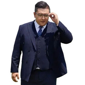 Direct Selling Oversized Custom Navy Men's Suits 3 Pieces Double Breasted Men Fashion Formal Striped Suit for Business