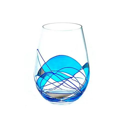 Stemless Wine Glasses 21Oz Hand Painted Mouth Blown Antoni