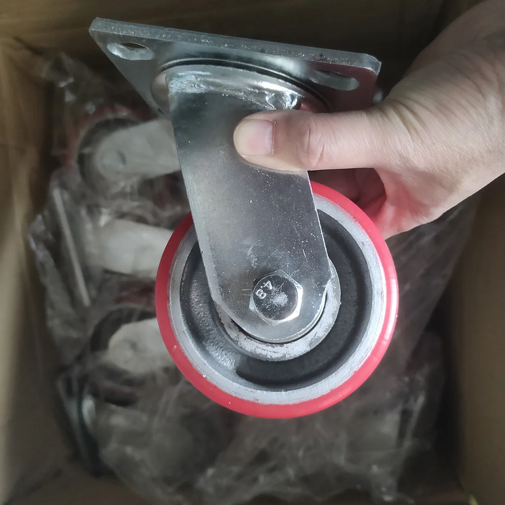 Heavy Duty High Load Capacity Durable Low Noise Polyurethane Casters 5 6 8 Inch Red PU Caster Wheels Industrial