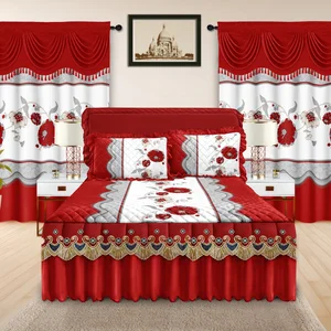 Printed Bed Skirt Set of Five Pieces Is Selling Well and Is a Hot New Design Bedding Set with a Curtain.