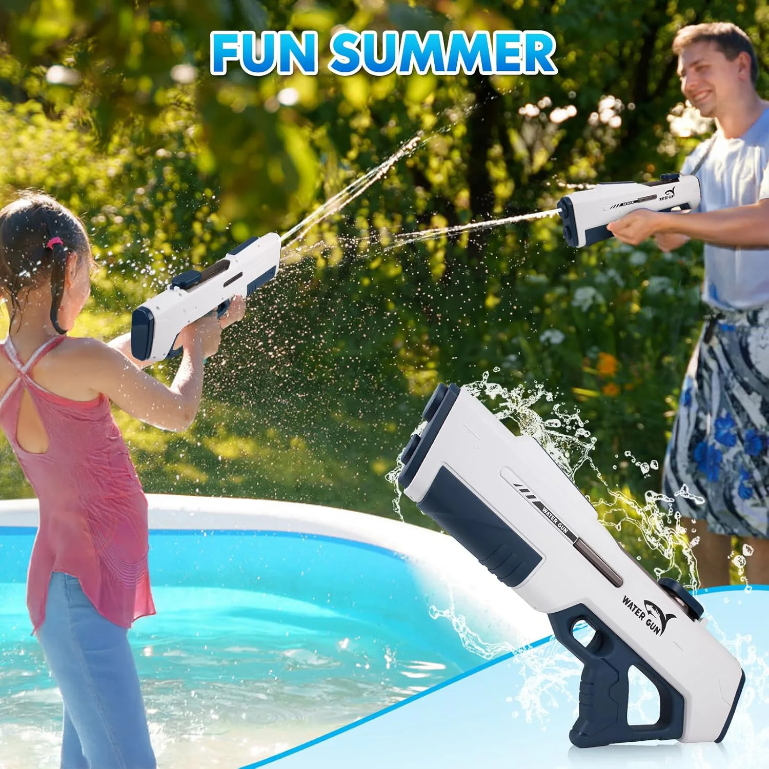 Automatic Water Gun Summer Beach Pool Backyard Outdoor Toys Large Capacity Water Blaster Powerful Electric Water Squirt Gun