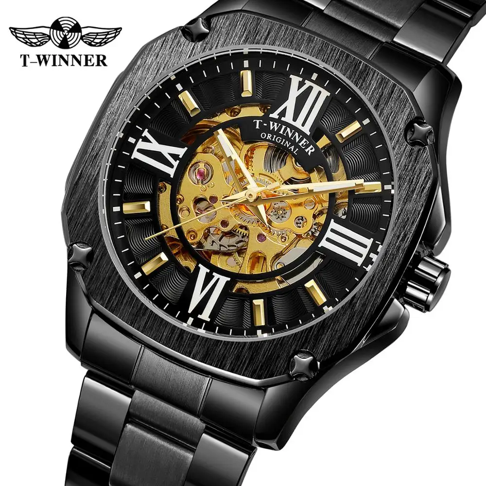 T-WINNER 2024 Gold Skeleton Reloj Hombre Automatic Watches