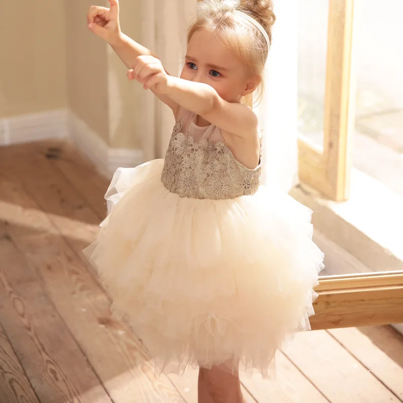 sachin and babi light blue dress Cap Sleeves Lace-Top Champagne Flower Girl Dress  FancyVestido