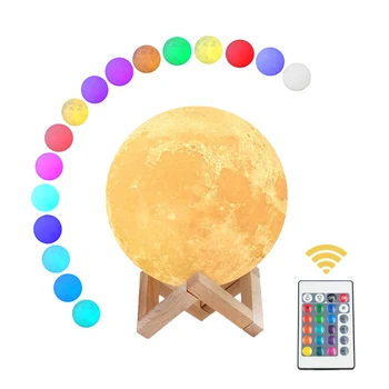 15cm 16 Colors 3D Printing Remote Controlled Dimmable Rechargeable Moon Light Lamp Touch Control Lunar Lamp