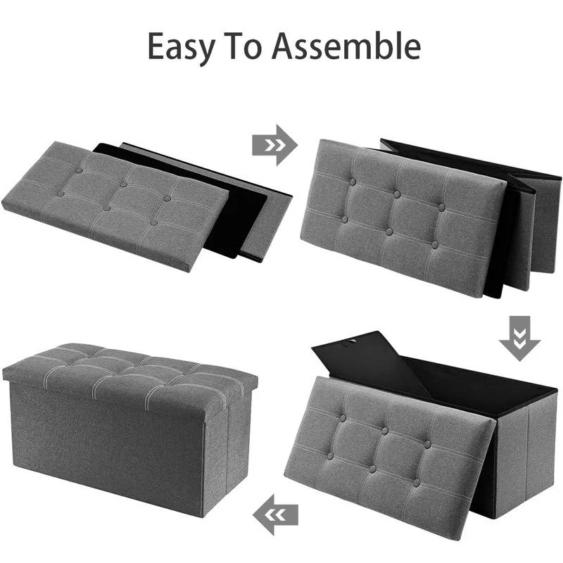 Hot-selling Modern Multifunctional Rectangle Grey Cotton Linen Folding Storage Ottoman Stool-Padded Ottoman Bedroom Apartment factory