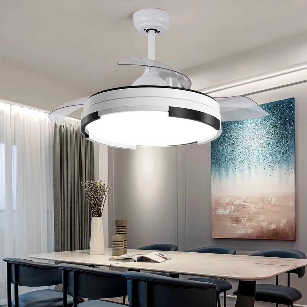 Indoor Music LED RGB LIght Retractable Electric 42 Inch 3 Abs Blades Ceiling Fan With Blue Tooth Speaker