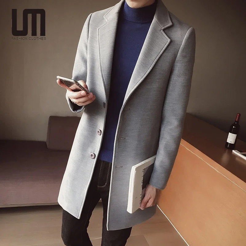 Fashion Autumn Winter Men Slim Long Jacket Solid Color Plus Size Trench Coat_voghion.com