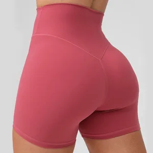 Custom Wholesale Women Sports Biker Scrunch Butt Lifting Shorts Skin Friendly High Waisted Tummy Contr Yoga Shorts With Pockets