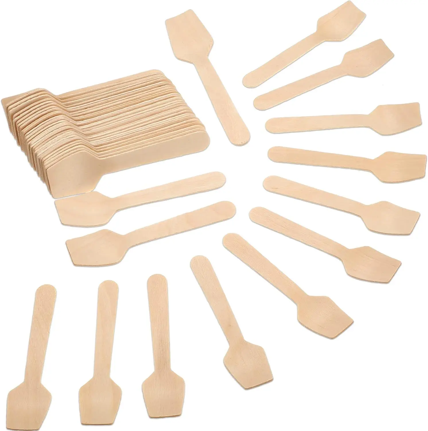 Small Size 95mm Biodegradable Disposable Wooden Spoons for Party Free Samples Edible Square Spoons for Ice Cream Tasting