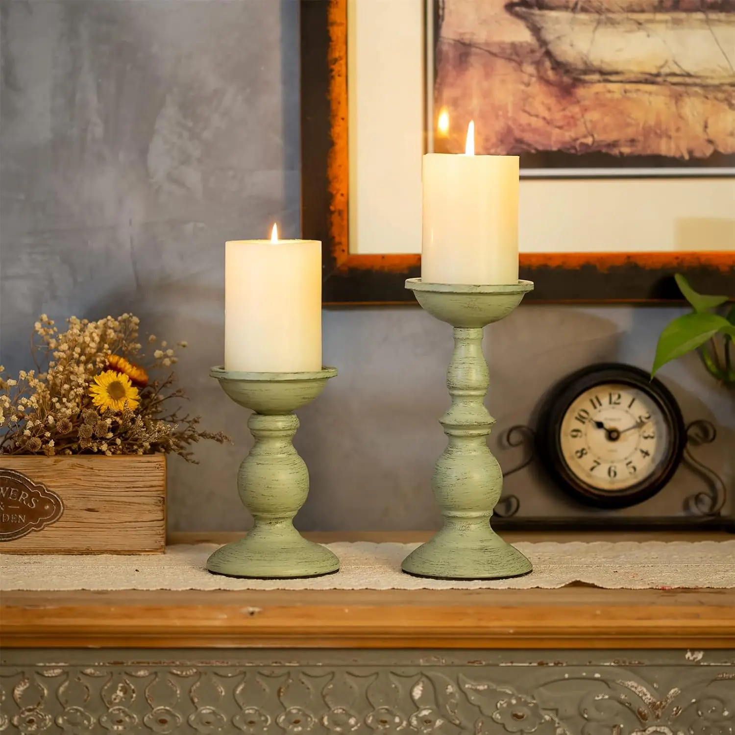 Sziqiqi Retro Iron Candle Holder Vintage Pillar Candle Holders for Wedding Birthday Dinner Table Centerpiece for Candlelight