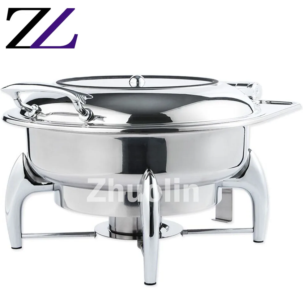 Cheap Buffet Chauffant Pour Resto Pan Round Chauffe Plat Chaffing Dishes with Glass Lid 6l Luxury Buffet Set Stand Chafing Dish