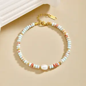 Minimalist Fashion Women Girls Beaded Bracelets Hand Decor Colorful Natural Stone Pearl Beads Bracelet