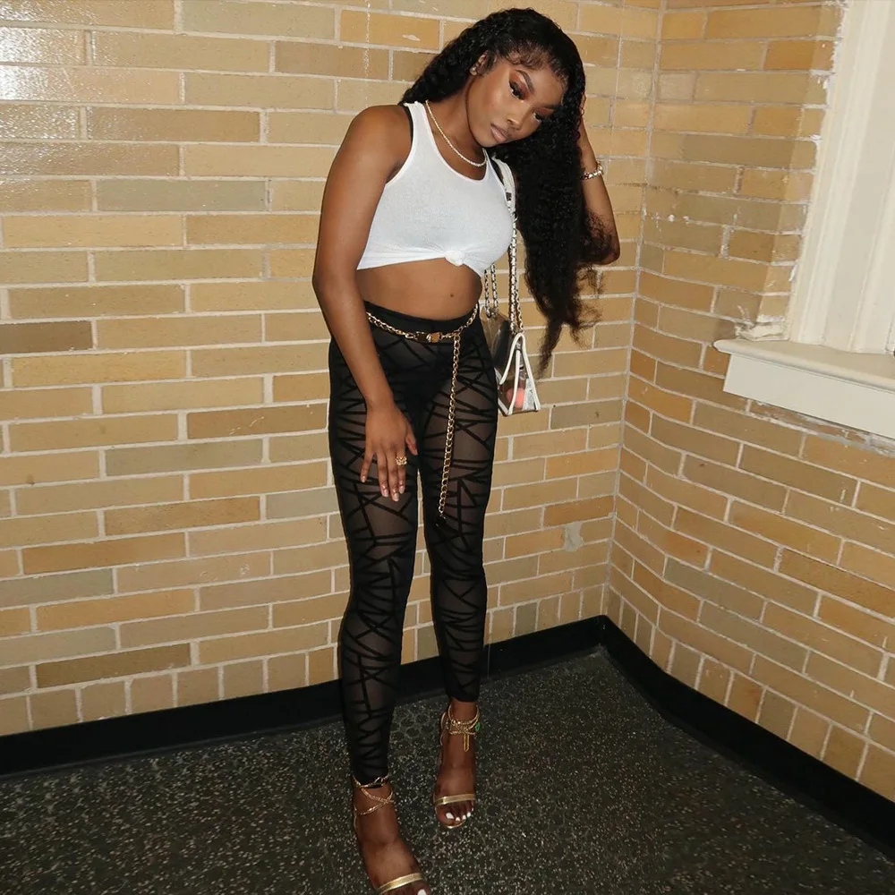 Baseus AliExpress — pantalon moulant Sexy pour femmes, vêtement d'été en  maille noire, Transparent, Yoga, nouveauté