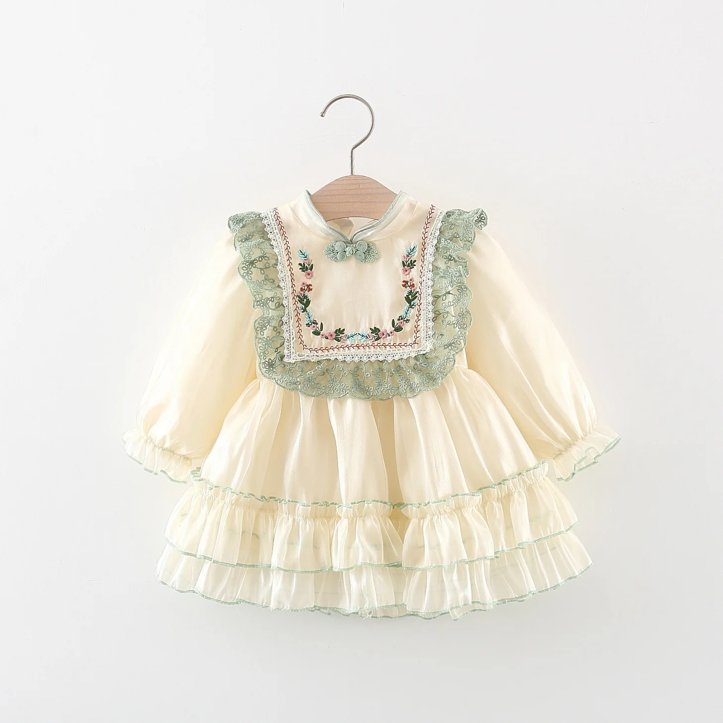 New Spring and Autumn Girls' Lace Embroidered Dress Lace Princess Skirt