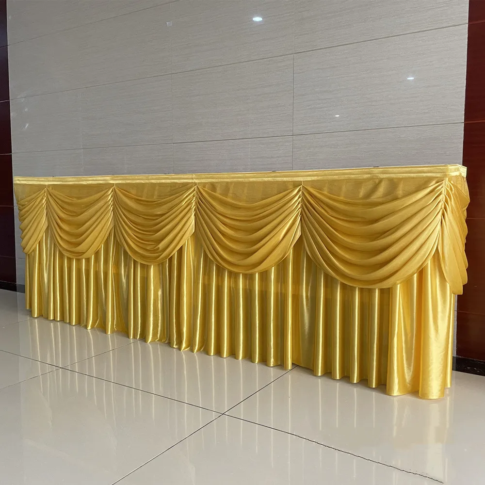 Hot Selling Rectangle Ruffled Table Skirting Pleated Birthday Party Table Skirting Designs For Wedding