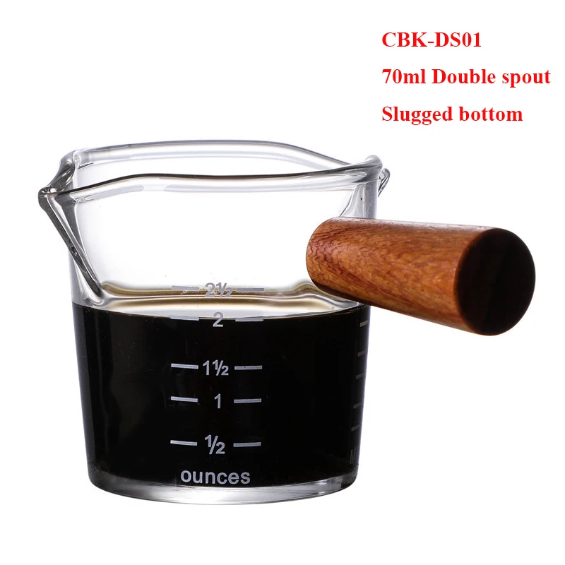 Glass Measuring Cup Espresso Shot Glass 75ML Triple Pitcher Barista Single  Spouts with Wood Handle