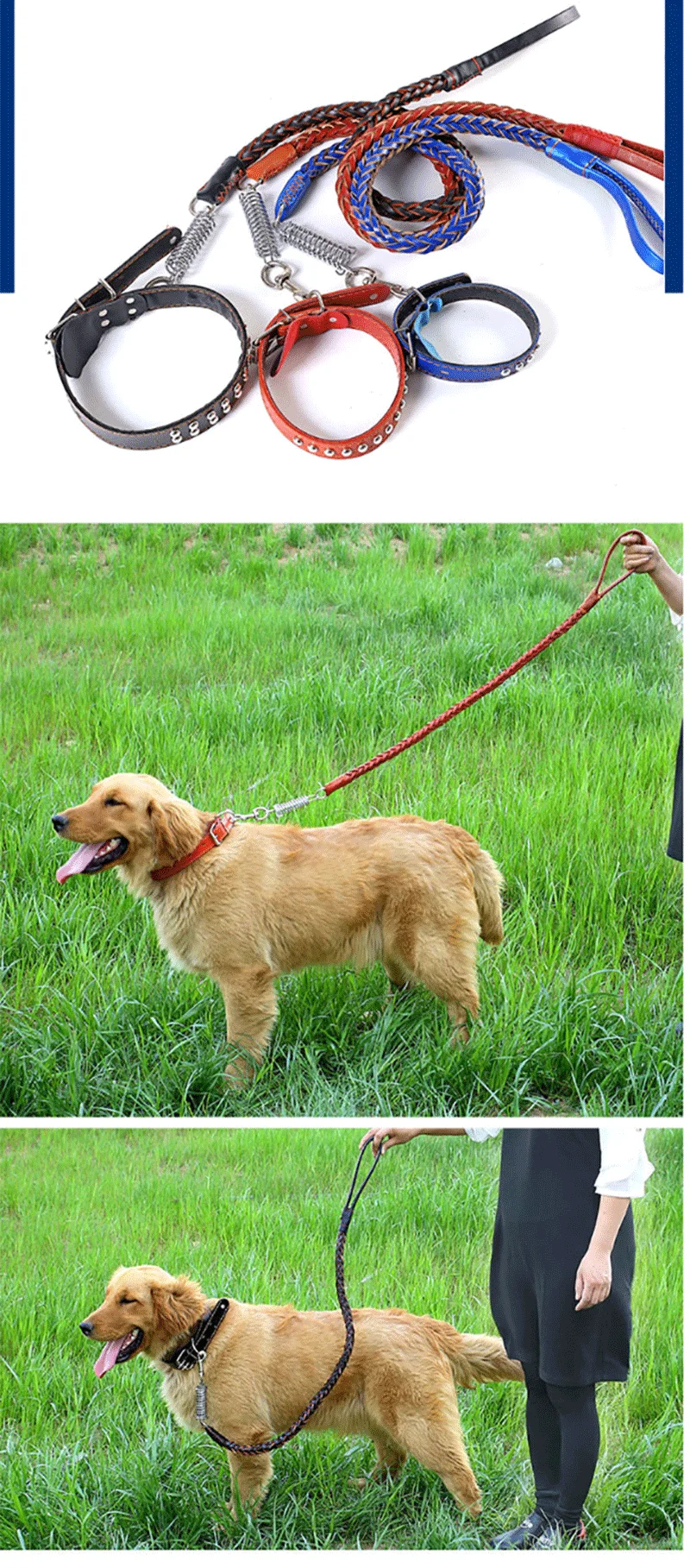 Handmade Cow Leather Dog Leash And Collar Set Vegan Genuine Leather