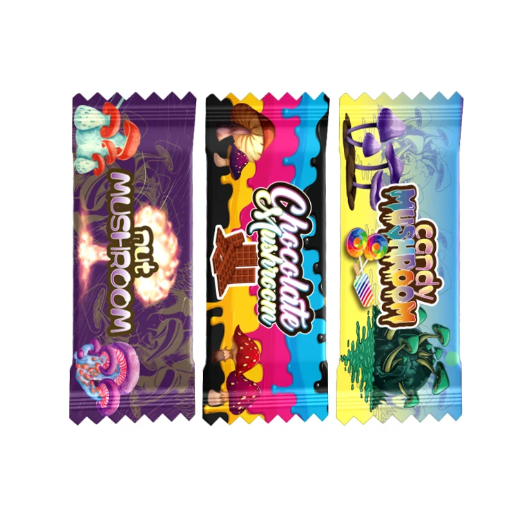 Custom Plastic Chocolate Bar Mylar Bags Sugar Packing Chocolate Candy Nut Energy Mushroom Pillow