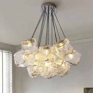 JACKSUN Nordic Modern Living Room Lamp Ice Cube Stone Unique Dining Room Lamp Cream Bedroom Lighting Fixtures