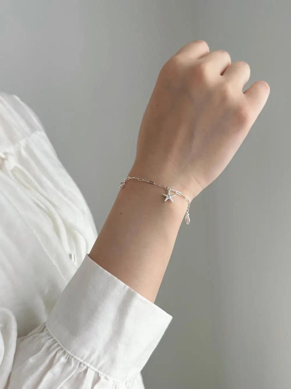 KAKODIY Paperclip Chain 925 Sterling Silver 5A Zircon Shell Star Pendant Bracelet for Women detail 6