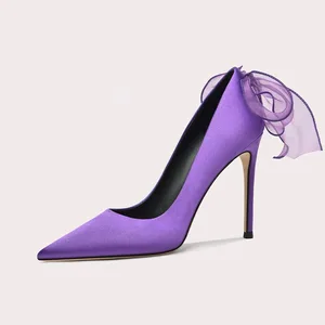 Spring and Summer New  Pointy High Heels Ladies Thin Heel Single Shoes Butterfly Wedding Sexy Silk Fashion Elegant Party