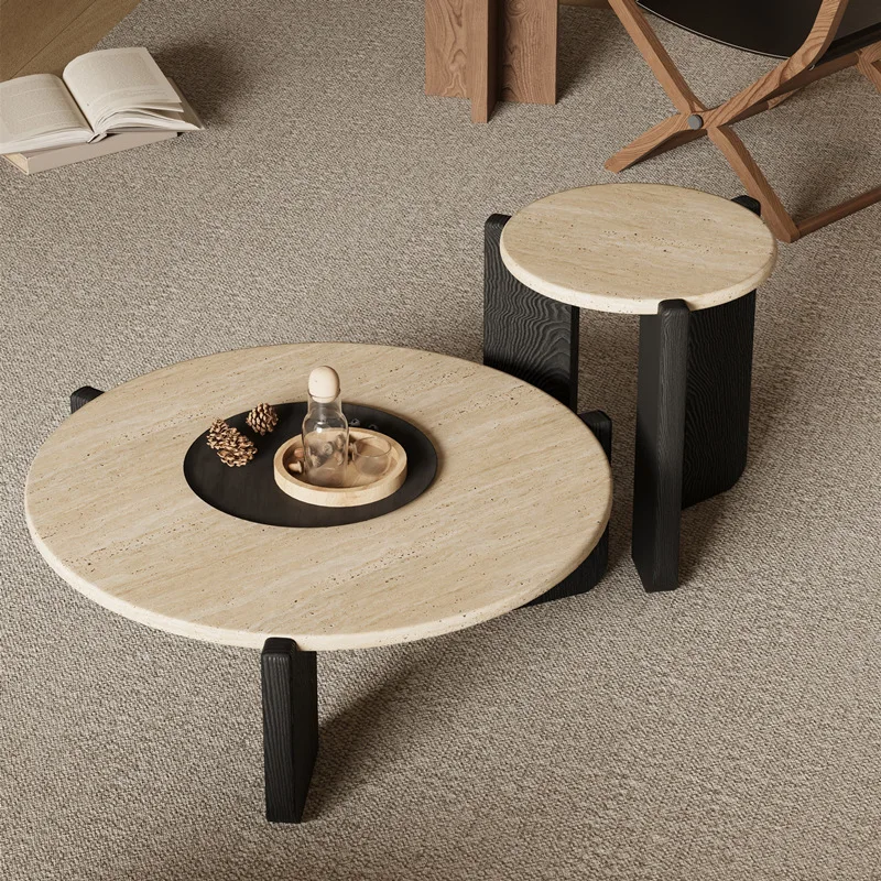 product modern luxury natural stone marble light coffee table wabi sabi style red oak for home dining and living room furniture-3