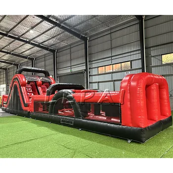 Commercial grade PVC outdoor inflatable red black obstacle course game for party