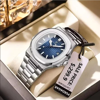2024 New POEDAGAR 613 Luxury Watch Business Waterproof Male Clock Luminous Date Stainless Steel Square Quartz Men Watch reloj
