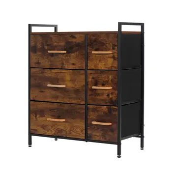 Comoda de Almacenamiento Rustic Brown 6 drawers fabric storage Room Organiser bedroom modern dressers furniture