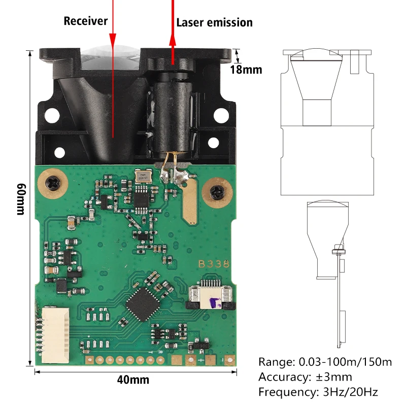 150m Laser Distance Measuring Tools Sensor With RS232 RS485 Output for Direction Displacement