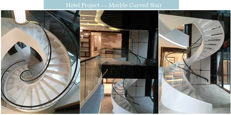 Modern economic indoor steel stairs curved staircase with glass railing marble stair steps decor stairs led supplier