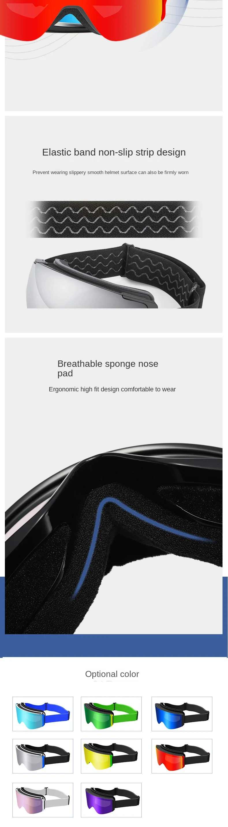 Double-Layer Magnetic Anti-Fog Ski Goggles for Outdoor and Mountaineering with Spherical Lens