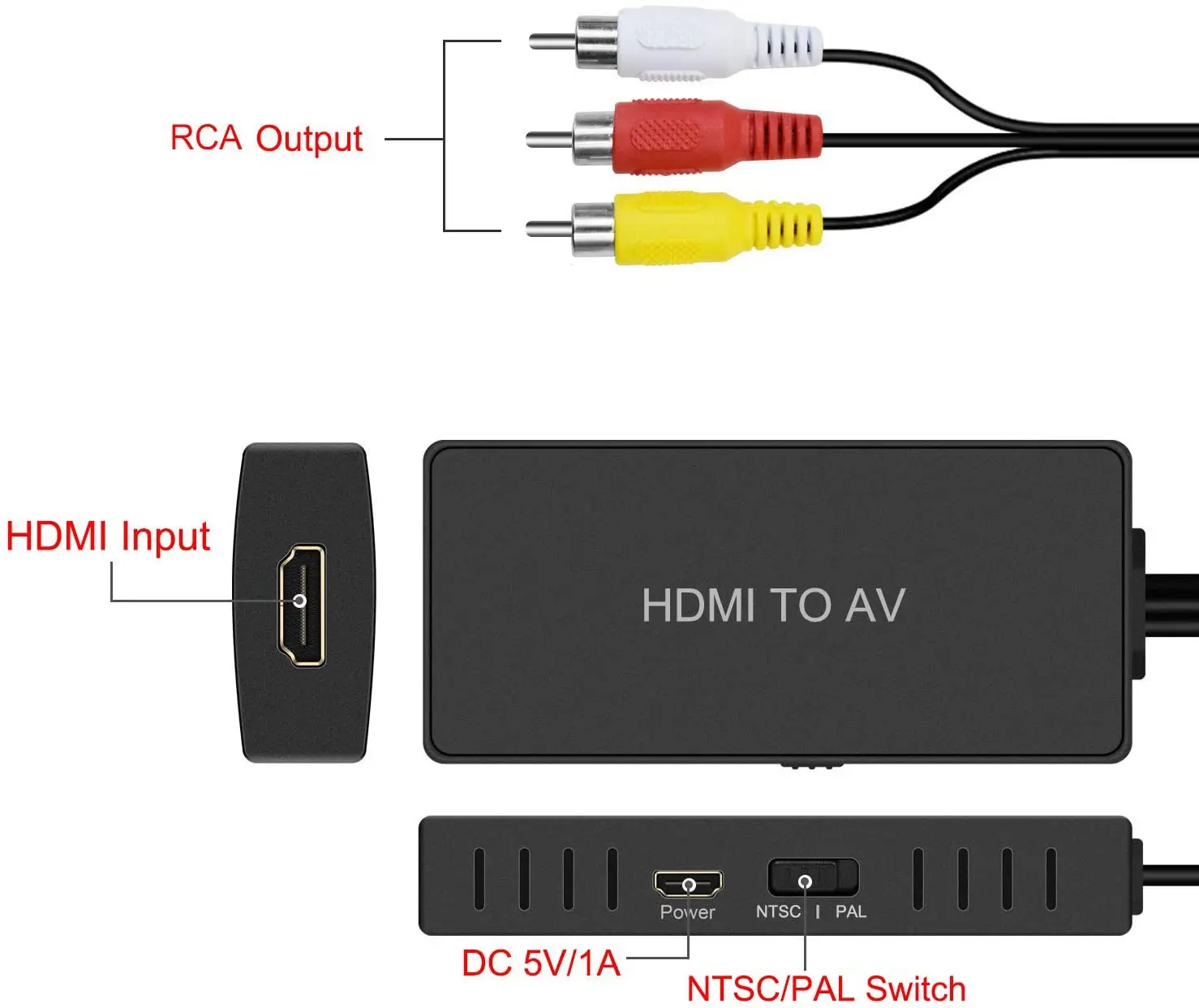 Convertitore HDMI Compatibile Con AV/ RCA Adattatore Audio Video Supporta PAL/NTSC Per Roku Streaming Stick Fire Stick TV Ect - Foto 2