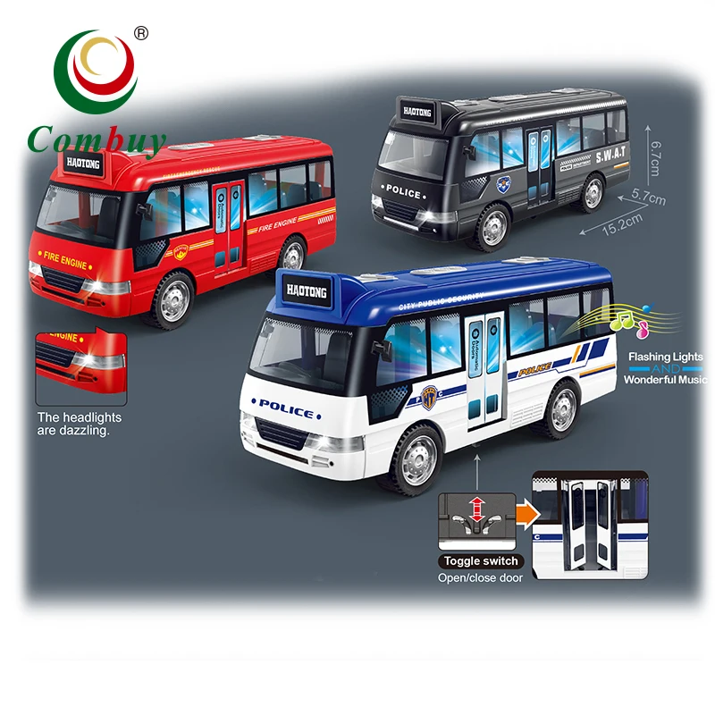 Flash Light Friction Power Inertia Car City Music Bus With 8pcs