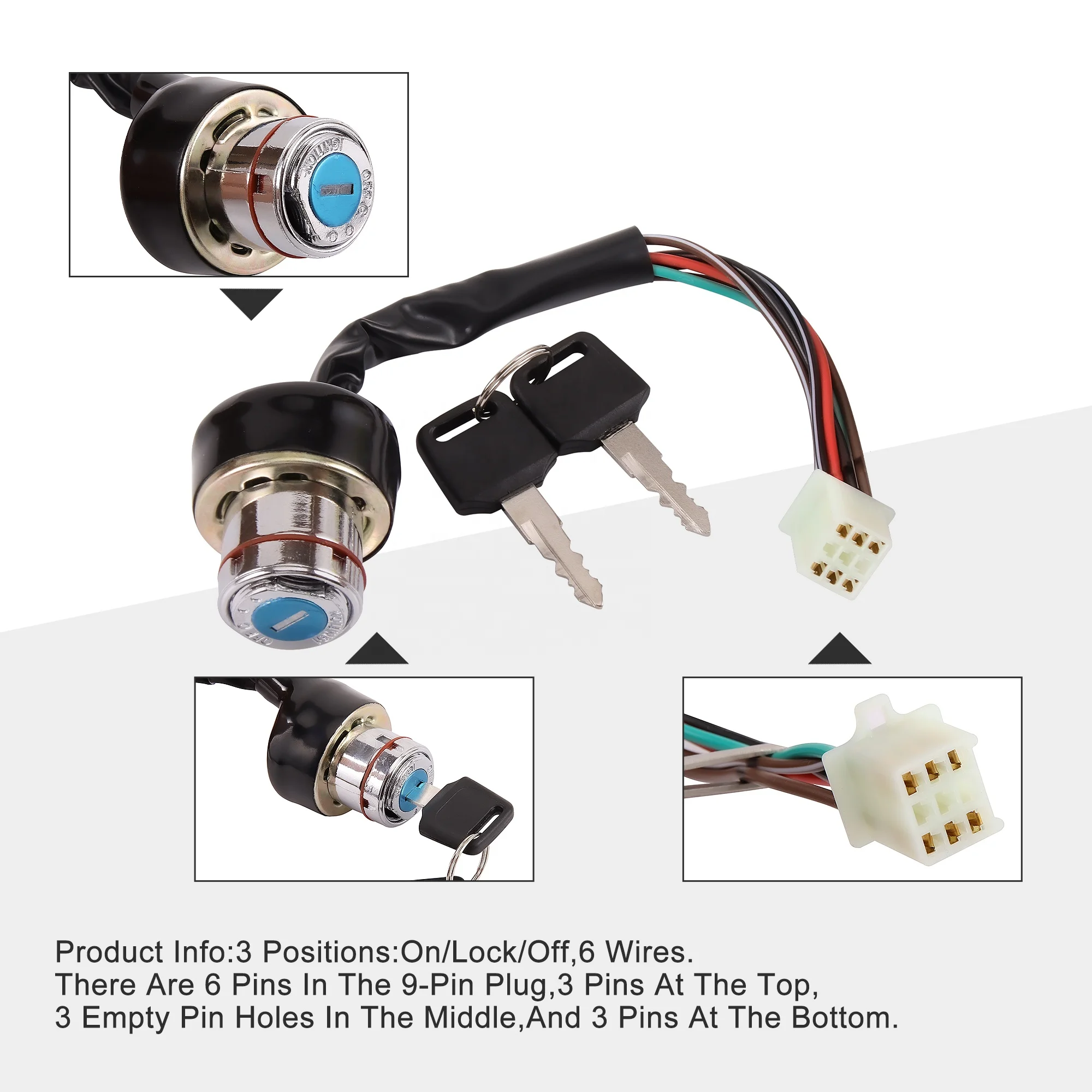 GOOFIT 6 Wire Ignition Key Switch Replacement for 2 Stroke Taotao Roketa Sunl Kazuma Baja Pocket Mini Bike