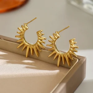 Trendy Sunflower Hoop Earrings for Women Stainless Steel Hypoallergenic Jewelry for Gift and Daily Wear