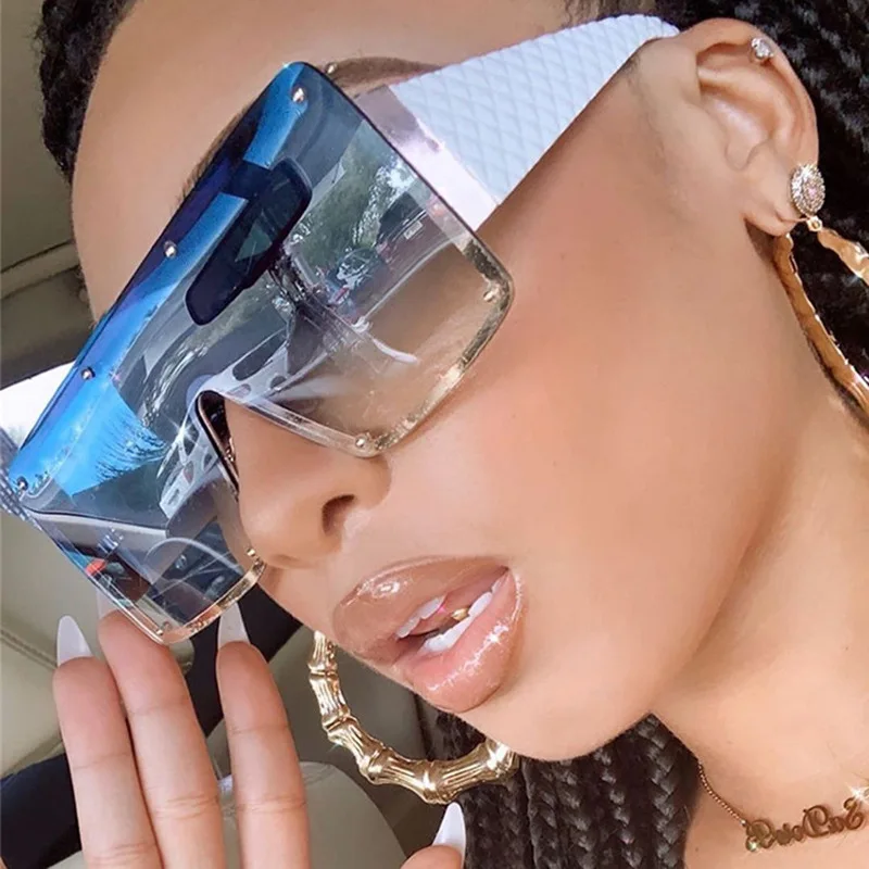NWOGLSS 58287 Colorful Metal Square Oversized Fashion Conjoined Sunglasses